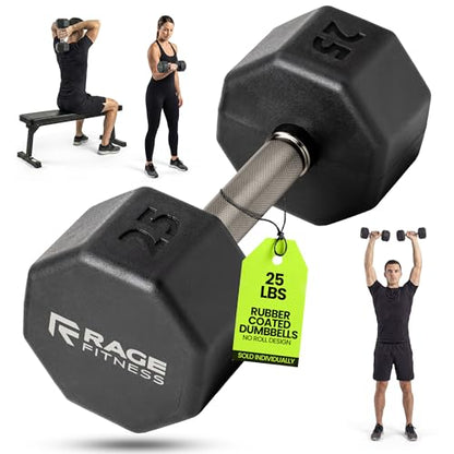 Rubber Coated Dumbbells - No Roll Design Easy-Grip Steel Knurled Handle, Weights Dumbbells Set for Strength Training - Ideal Weights Set for Home Gym - 10-60 LBS SOLD INDIVIDUALLY - size: 25 LB