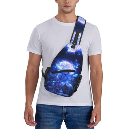 Glowing Blue Rose Outdoor Crossbody Shoulder Bag For Unisex Young Adult Hiking Bicycling - color: 13