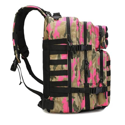 45L Military Tactical Backpack for Men & Women Bug Out Bag Assault pack Molle Daypack Hiking Trekking Rucksack(Camouflage Pink) - color: Camouflage Pink