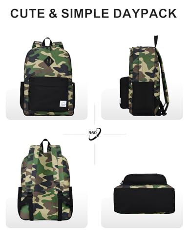VASCHY Lightweight Backpack for Men, Water Resistant Classic Daypack for Travel, Work, College with Side Bottle Pockets Camo Black - color: Camo Black Fusion