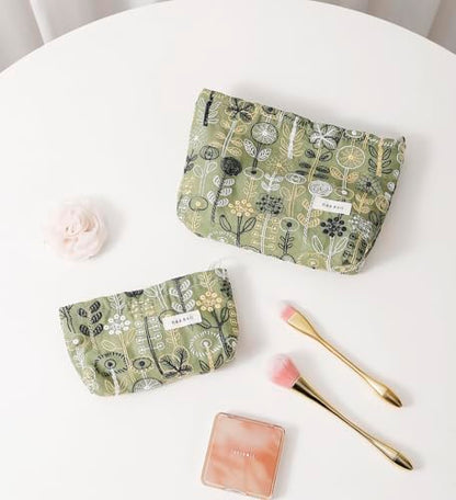 getgto 2 Pcs Makeup Bags, Large Cosmetic Bag Travel Toiletry Bag Organizer for Women, Embroidery Craft,Makeup Bag Small Cosmetic Pouch Purse with Zipper Gifts for Girls Teen - color: Green tree