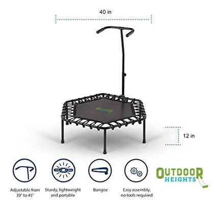 Mini Trampoline, Exercise Fitness Rebounder for Adults & Kids, for Indoor & Outdoor Use, Foldable, Pre-Attached Springs, with Handle, - size: 40 Inch, style: Bungee - No Spring No Fold