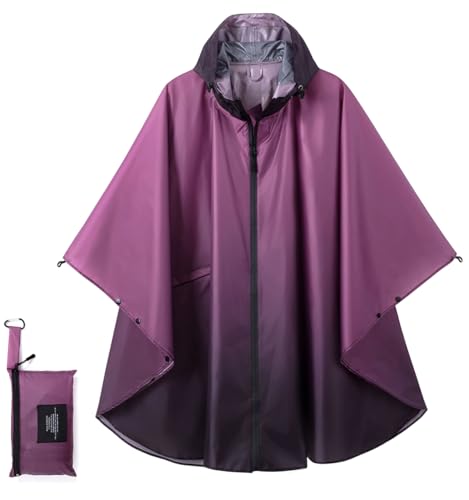 Fashion Hooded Rain Poncho Waterproof Raincoat Jacket with pocket for Women/Men/Adult - color: Gradient Purple