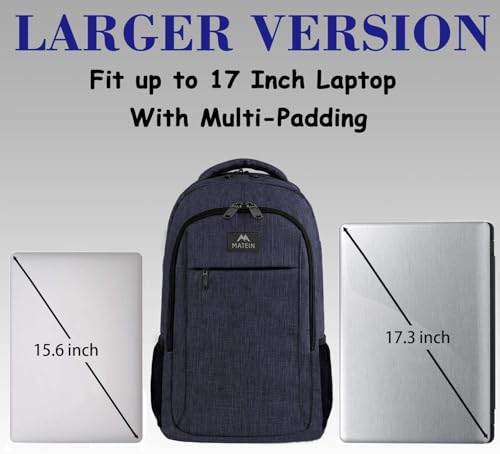 MATEIN Large College Backpack, Sturdy Computer Backpack Fits 17 inch Notebook, Carryon Luggage Travel Laptop Bag for Business Men and Women Christmas New Year Gift, Blue - color: Navy Blue, size: 17 Inch
