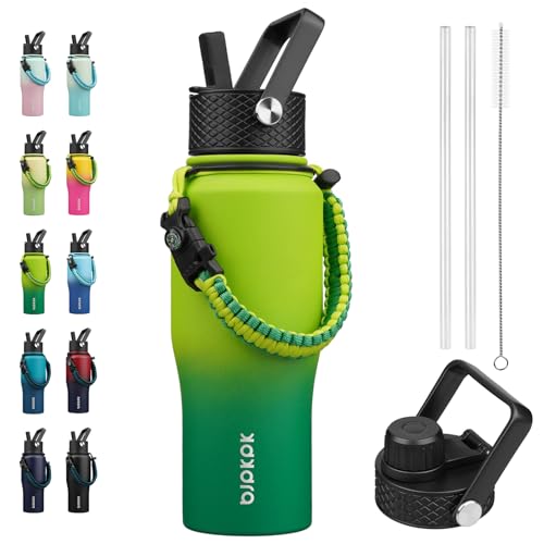 BJPKPK Insulated Water Bottles with Straw Lid, 23oz Metal Water Bottle with 2 lids & Paracord Strap, Double Wall Stainless Steel Vacuum Tumblers, Cups, Mugs, Thermo for Hot& Cold Drinks, Bamboo Grove - color: Bamboo Grove, style: 23oz