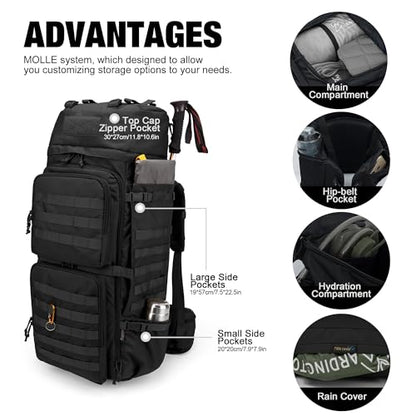Mardingtop 75L Molle Hiking Internal Frame Backpacks with Rain Cover for Camping,Backpacking,Travelling(Black)