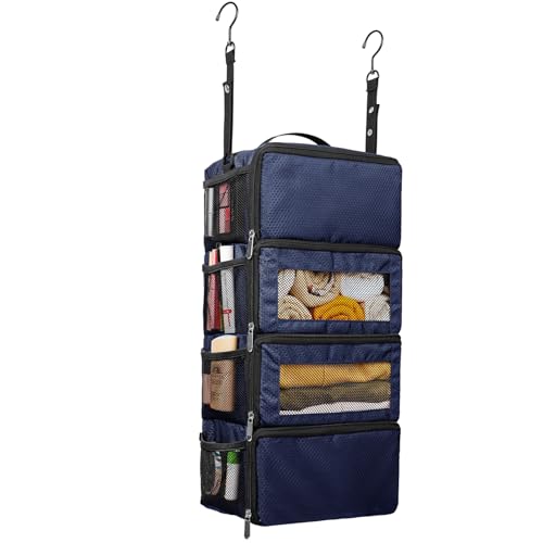 Suitcase Organizer, Travel Luggage Organizer Hanging Shelves Packing Cube Closet/Collapsible Portable Travel Organizer for Carry-on - color: Blue-S-4 Tier, size: Small