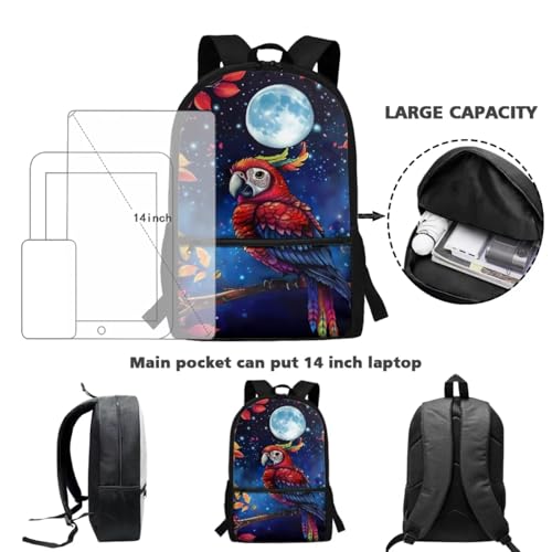 ZOUTAIRONG Parrot Backpack for School and Small Thermos School Bags for Girls 7-10/10-12/12-16, Lightweight Casual Backpack with 2 Side Pockets - color: Parrot