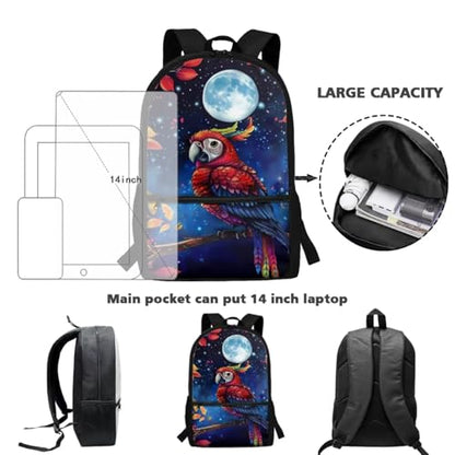 ZOUTAIRONG Parrot Backpack for School and Small Thermos School Bags for Girls 7-10/10-12/12-16, Lightweight Casual Backpack with 2 Side Pockets - color: Parrot