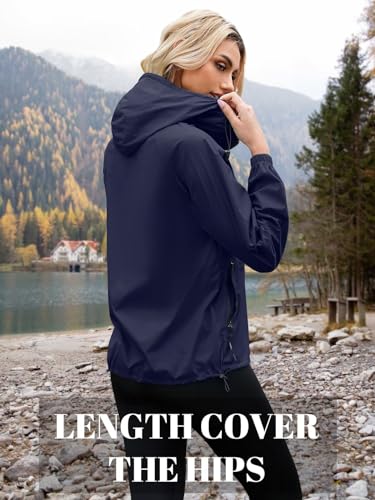 PITINAN Lightweight Rain Jacket Women Packable Wind Breaker Light Rain Jacket Women Waterproof Travel Raincoat S-XXL - color: Navy Blue, size: Small