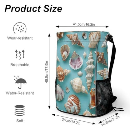 Drawstring Gym Backpack with Shoe Compartment And Wet Pocket, 28L Lightweight Waterproof Various Shell Patterns Sports Backpack for Workout Swim Beach Travel String Bag for Men Women