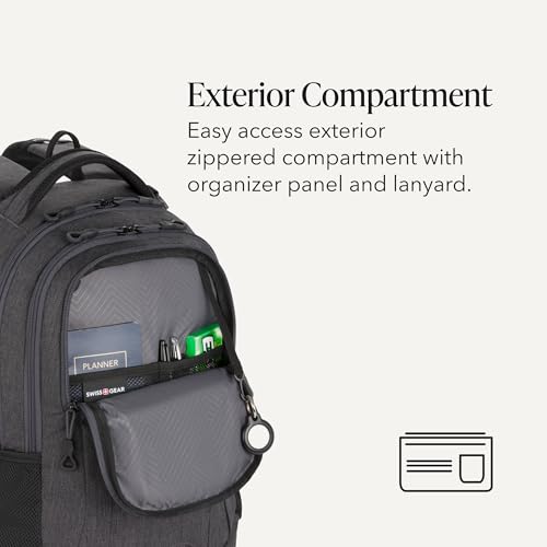 SwissGear 5505 Cecil 16” Laptop Backpack Charcoal – Daily Laptop Bag with Gear Attachment Options – Multiple Organizer Pockets & Padded Shoulder Straps - color: Charcoal