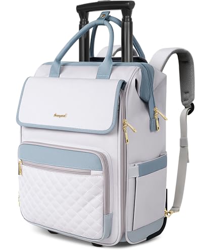 Rolling Backpack for Women, Travel Rolling Laptop Backpack with Wheels, Vertical & Horizontal Storage 2 In 1, Flip-Top Design, Water-Resistant Overnight College Underseat Carry on Luggage, Grey - color: Grey