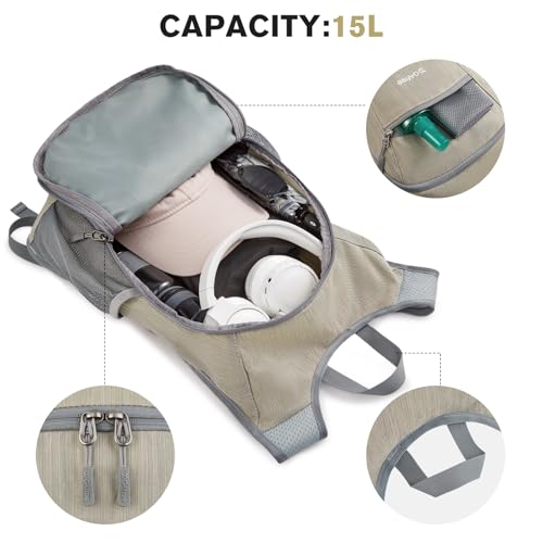 G4Free 15L Hiking Daypack Lightweight Travel Backpack Packable Outdoor Casual Foldable Shoulder Bag (Beige) - color: Beige