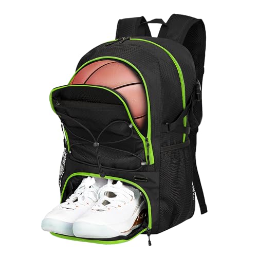 Goloni 30L Sports Backpack with Ball Compartment & Ventilated Shoe Pocket,Basketball Soccer Bag for Youth Boys Girls - color: Black Green