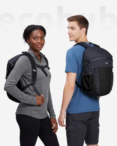ECOHUB 15L Lightweight Casual Daypack, Packable Backpack for Daily Use, Hiking & Travel, Foldable Small Backpack with Stretch Mesh Pockets, Water-Resistant Nylon, Reflective Design - color: Black