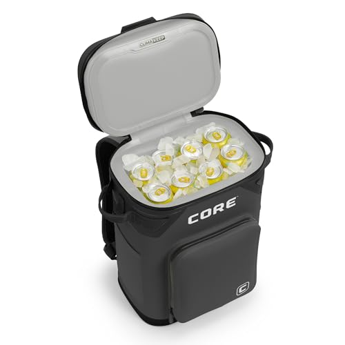 CORE Magnetic Leak Proof Soft Cooler with Waterproof Zipper | Insulated Bag Portable Ice Chest Box | Best Soft Cooler for Food & Beverages for Tailgating, Car Camping, Travel, and Family Beach Picnics - color: Charcoal, size: 24 Can