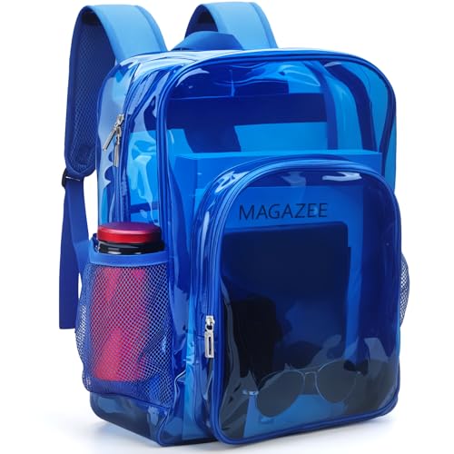 Clear Backpack School Bag Stadium Approved Heavy Duty Large PVC Laptop Transparent Backpack See Through for Sports, Work, Stadium, Security, Travel, College - H18''xW14''xD8“ - color: Deep Blue
