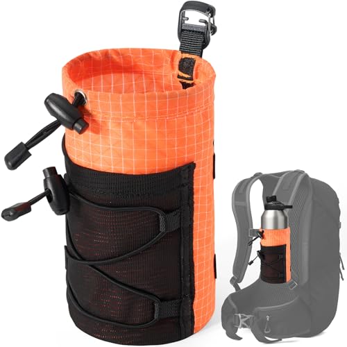 Water Bottle Holder Pouch with Hook Buckle, Backpack Water Bottle Holder Mesh Bag Carrier Fits for 8-24oz Bottles for Hiking, Running, Travel, Outdoor Backpack Accessories & Attachments - color: Orange