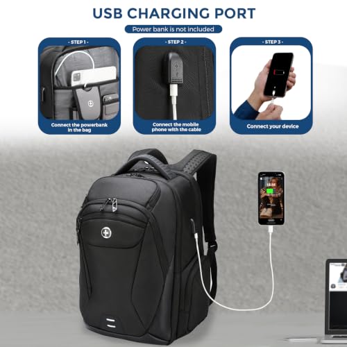Swissdigital Design Men's Laptop Backpack for College and Business Travel with Integrated USB Charging Port and RFID Protection, fits Laptops up to 15.6-Inch, Black | SD1695-01 - color: Black