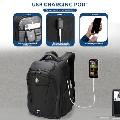 Swissdigital Design Men's Laptop Backpack for College and Business Travel with Integrated USB Charging Port and RFID Protection, fits Laptops up to 15.6-Inch, Black | SD1695-01 - color: Black