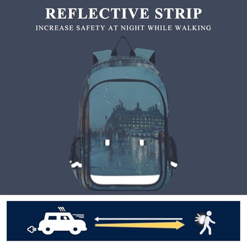Backpack Rain City Print, Lightweight Daypack Multifunctional Backpack for Women Men Flap Backpack
