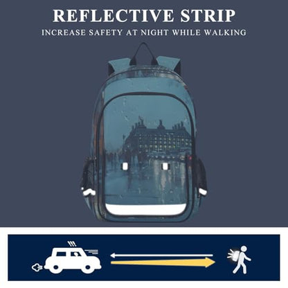 Backpack Rain City Print, Lightweight Daypack Multifunctional Backpack for Women Men Flap Backpack