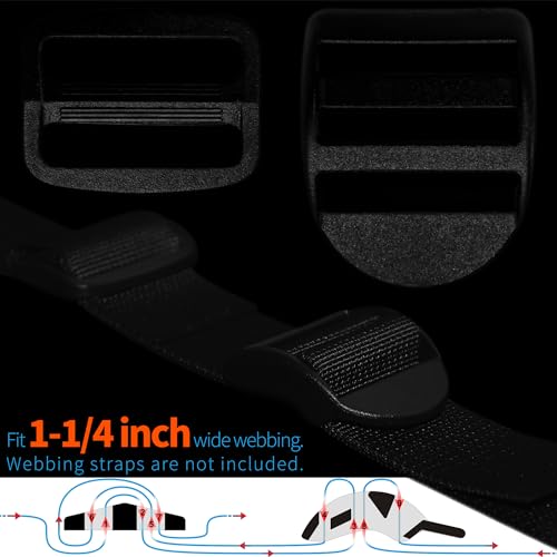 LASIGHT 4 Pack Slider Ladder Lock Buckle and Tri-glide Slide for 3/4", 1", 1-1/4", 1-1/2", 2" Webbing Strap - style: Fit 1 1/4" Webbing