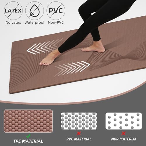ILILI Yoga Mat, TPE Exercise Mat, Tear-Resistant, Fitness Yoga Mat with Carrying Strap, 72''x25''×0.3''(8mm), Ideal for Yoga, Pilates, Home Workouts, Stretching & All Fitness Routines - color: brown