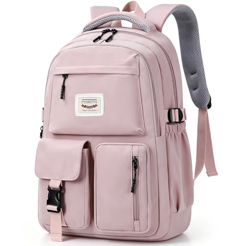 FIORETTO School Backpack for Teen Girls & Women with Laptop Compartment, Lightweight School Bag Bookbag with Multiple Pockets, Ideal for Middle High School, College, Travel, Pink 35L - color: Pink, size: Fits 17.3" Laptop