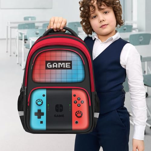 Kids Backpack For Boys，Gamer Boys Backpack For Children Teens Elementary Middle School, 17″ Students Bookbag - color: Backpack-sw-red & Blue