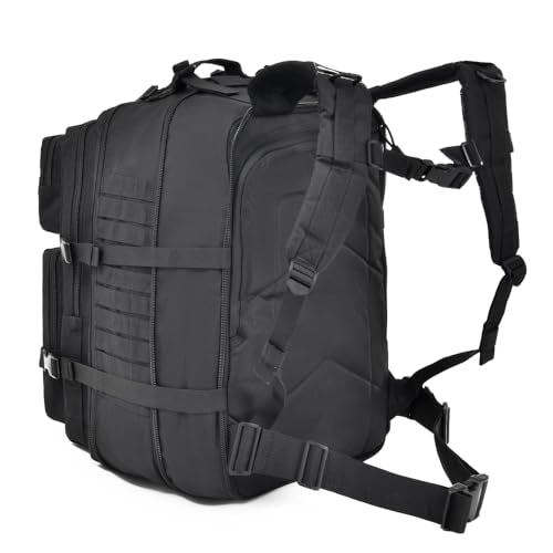 64L Large Tactical Backpack, Military Backpack, Molle Backpack, Tactical Bag, Hiking Daypacks (3, black)