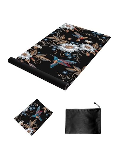 nuveti Printed Travel Yoga Mat-1/16 Inch Thick Non Slip Fitness Workout Mat with Carrying Bag, Foldable Lightweight Suede & Natural Rubber Yoga Mat for Yoga Pilates and Fitness 72" L x 24" W x 1.5mm - color: YanYu