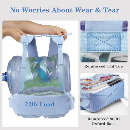 Three-layer Clear Backpack, Heavy Duty Clear Bookbag for Kids, See Through Backpack Transparent Bag for Girls Boys (Light Blue) - color: Light Blue