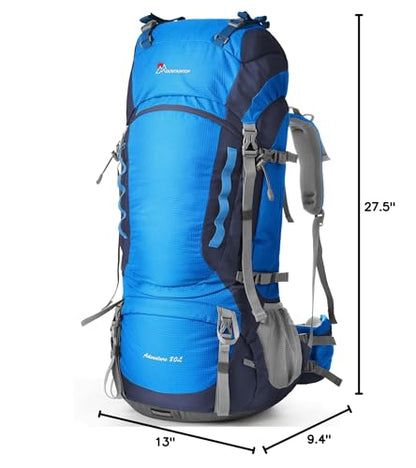 MOUNTAINTOP 80L Internal Frame Backpack for Man & Women Backpacking Hiking Backpack with Rain Cover - color: Blue-80l