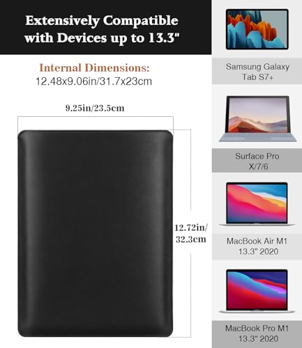 MoKo Laptop Sleeve Compatible with MacBook Air 13.3 M5/4/3/2/1, 13-in Mac Pro M2/M1 & MacBook Neo A18, PU Leather Notebook Computer Protective Carrying Bag Slim Stylish Case Pouch, Black - color: Black, size: 13.3 inch