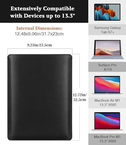 MoKo Laptop Sleeve Compatible with MacBook Air 13.3 M5/4/3/2/1, 13-in Mac Pro M2/M1 & MacBook Neo A18, PU Leather Notebook Computer Protective Carrying Bag Slim Stylish Case Pouch, Black - color: Black, size: 13.3 inch