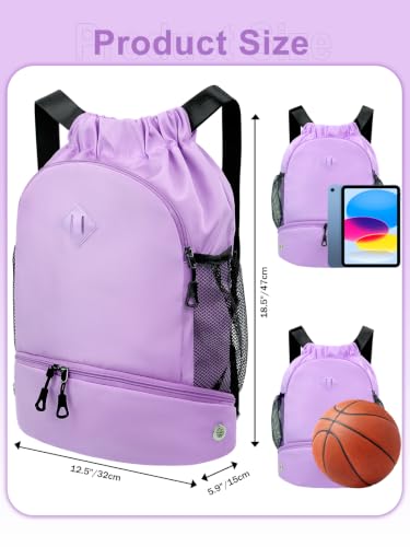 RHDZO Drawstring Backpack with Shoe Compartment and Wet Pocket,Large Purple - color: Large Purple, size: Large