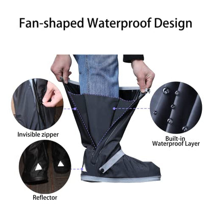 Waterproof Rain Boot Shoe Cover with Reflector Reusable & Foldable - color: Black#2, size: XX-Large