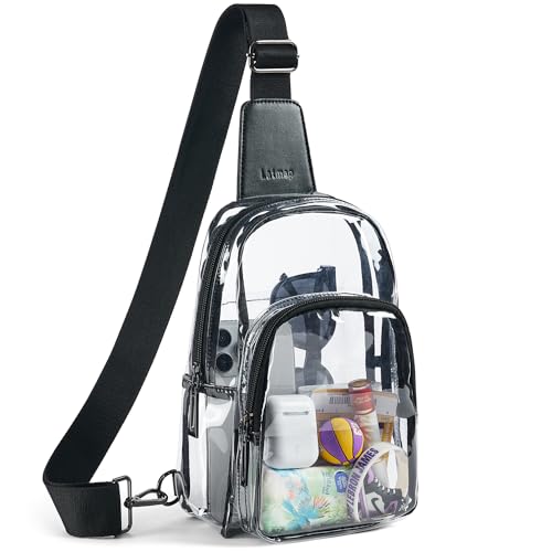 LATMAP Clear Bag for Stadium Events, Clear Purse for Women Stadium Crossbody Bag, Transparent Bag for Concerts Sports - color: Regular Size-Black