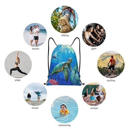 Gianlaima Ocean Turtle Fish On Sea World Drawstring Bags Backpack Sport Gym Sack For Men Women - color: Black15