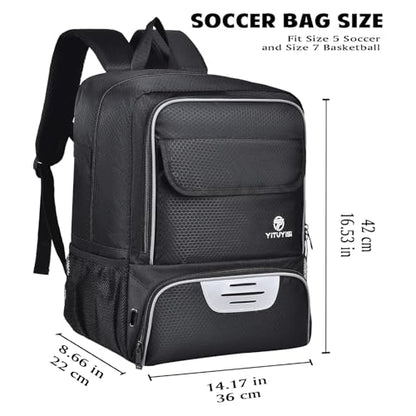 Youth Soccer Bag, Soccer Backpack with Ball Holder, Basketball Volleyball Football Handball Sports Backpack with Ball Compartment - color: Black