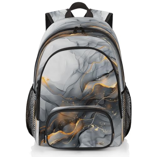 Gold Black Marble Laptop Backpack for Women Men, 18.3 Inch Travel Work Backpacks, Black Grey Modern Abstract Waterproof Computer Casual Daypack Nurse Teacher Bags - color: Multicolor 10