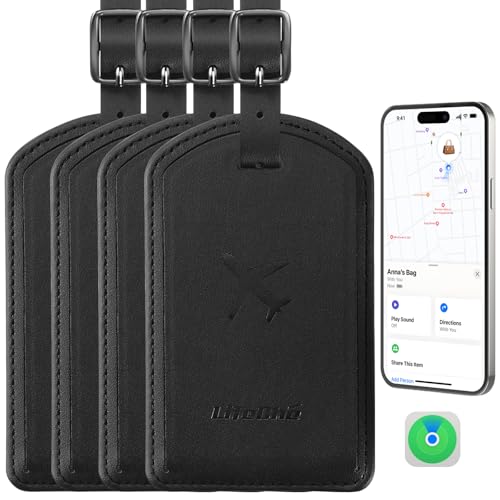 Luggage Tags Built-in Anti-Loss Tracker, Luxury Leather Luggage Tags for Suitcase, Travel Bags, Backpacks, Travel Organizer for Lost Baggage Prevention (Black*4 Pack) - color: Black*4 Pack