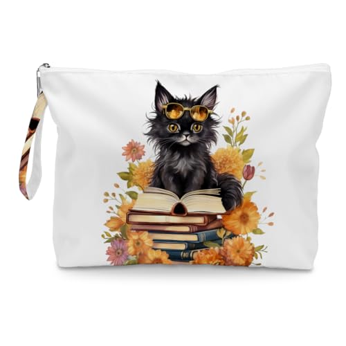 Fokongna Black Cat Print Wet Bag, Small Portable Waterproof Multi-Functional Organizer for Women，Yellow Bookish Black Cat，Ideal for Daily, Beach & Travel - color: Yellow Bookish Black Cat