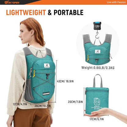 SKYSPER Foldable Hiking Backpack - 10L/15L Small Lightweight Daypack Breathable Travel Backpacks - color: Cyan, size: 15 l