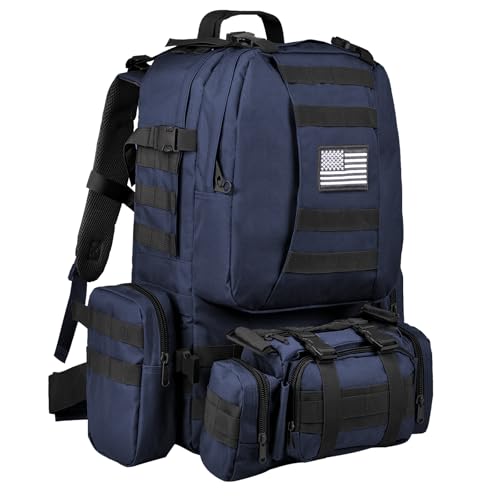 CVLIFE Tactical Backpack Military Army Rucksack 60L Large Assault Pack Detachable Molle Bag, Blue - color: Blue