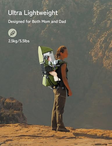 besrey Baby Backpack Carrier, Toddler Hiking Backpack with Safety 3-Height Seat, Adjustable Straps&Waist Belt, Foldable Frame Lightweight Large Capacity Child Carrier for Hiking (Army Green) - color: Army Green