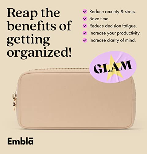 Embla Medium Travel Makeup Bag and Waterproof Nylon Travel Toiletry Bag with Smooth Zipper, Compact Slim Cosmetic Pouch, Beige - color: Sand, size: Small