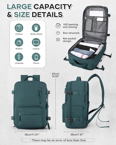 VECAVE Travel Backpack,Carry On Backpack for Women,Airline Flight Approved Waterproof 14 Inch Laptop Backpack with Shoe Compartment Casual Daypack Backpacks PeacockBlue - color: E-peacockblue, size: Small